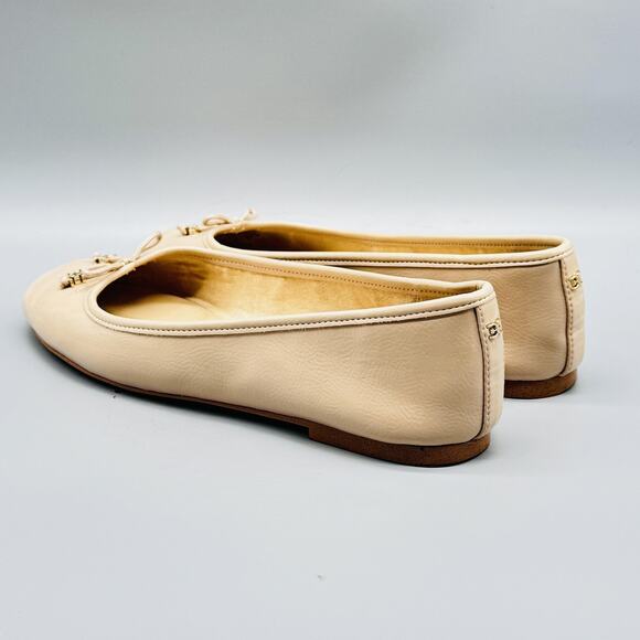 Sam Edelman Shoes Womens 8 Beige Leather Felicia Ballet Flats Bow Charm Slip On - Picture 6 of 12